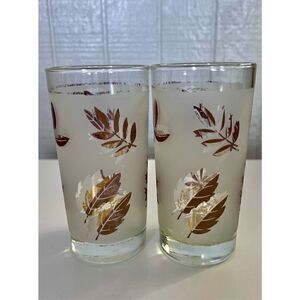 Set of 2 Vintage Libbey Gold Leaf Frosted 12 oz Glasses